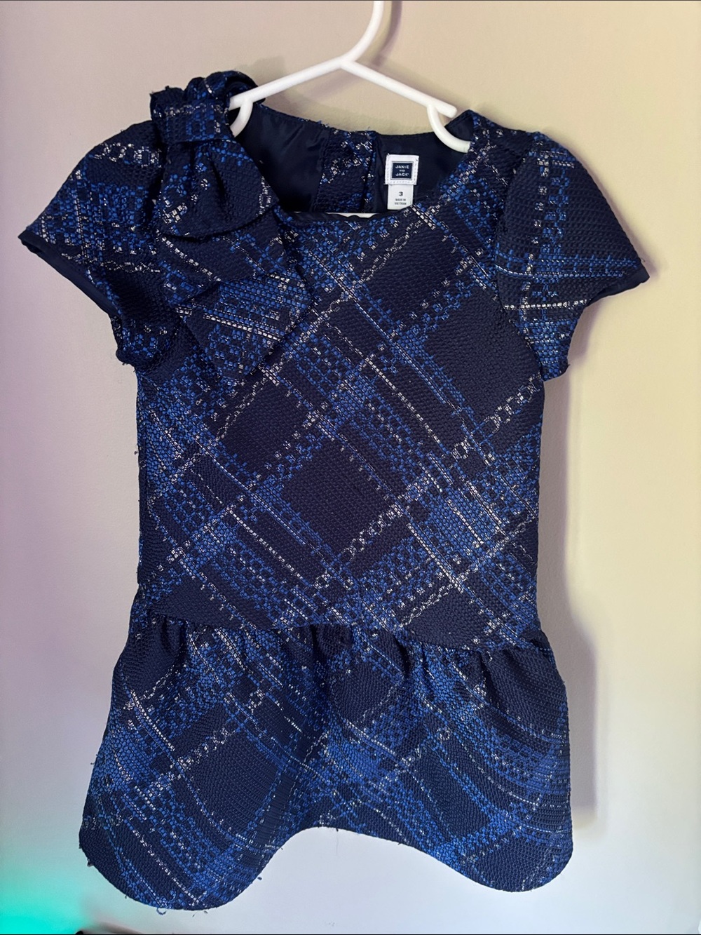 Janie and Jack Navy Blue Plaid Bow-Accent Dress